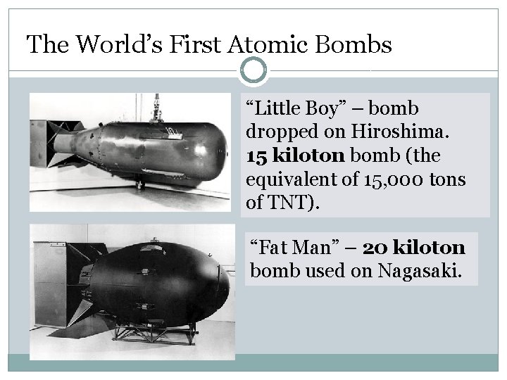 The World’s First Atomic Bombs “Little Boy” – bomb dropped on Hiroshima. 15 kiloton