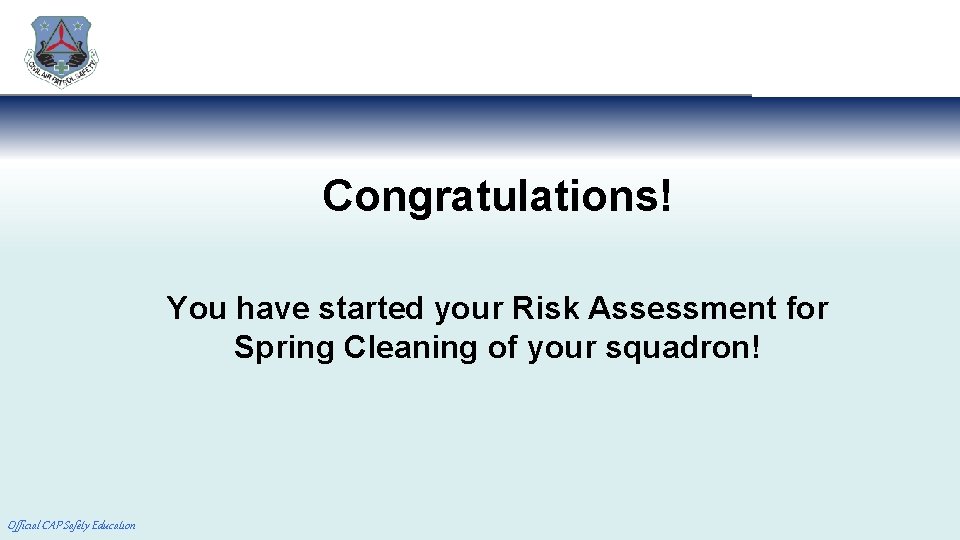 Congratulations! You have started your Risk Assessment for Spring Cleaning of your squadron! Official