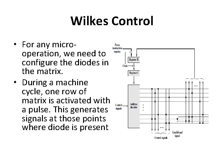 Wilkes Control • For any microoperation, we need to configure the diodes in the