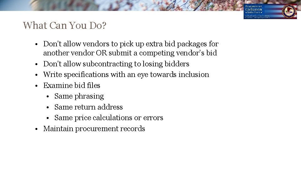 What Can You Do? • Don’t allow vendors to pick up extra bid packages What Can You Do? • Don’t allow vendors to pick up extra bid packages