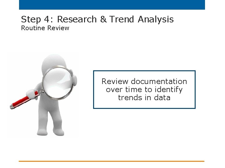 Step 4: Research & Trend Analysis Routine Review documentation over time to identify trends