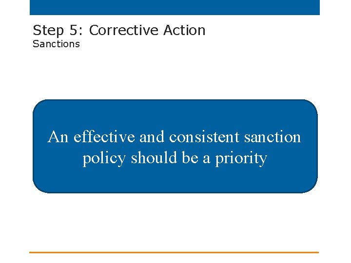Step 5: Corrective Action Sanctions An effective and consistent sanction policy should be a