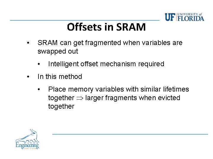 Offsets in SRAM • SRAM can get fragmented when variables are swapped out • Offsets in SRAM • SRAM can get fragmented when variables are swapped out •
