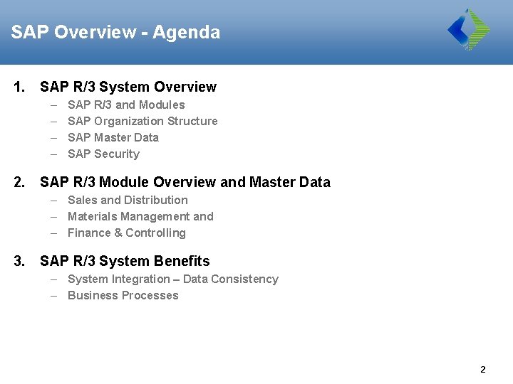 Introduction to SAP September 30 2003 SAP Overview