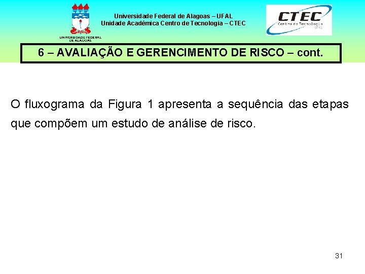 Universidade Federal de Alagoas – UFAL Unidade Acadêmica Centro de Tecnologia – CTEC 6