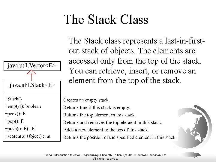 The Stack Class The Stack class represents a last-in-firstout stack of objects. The elements