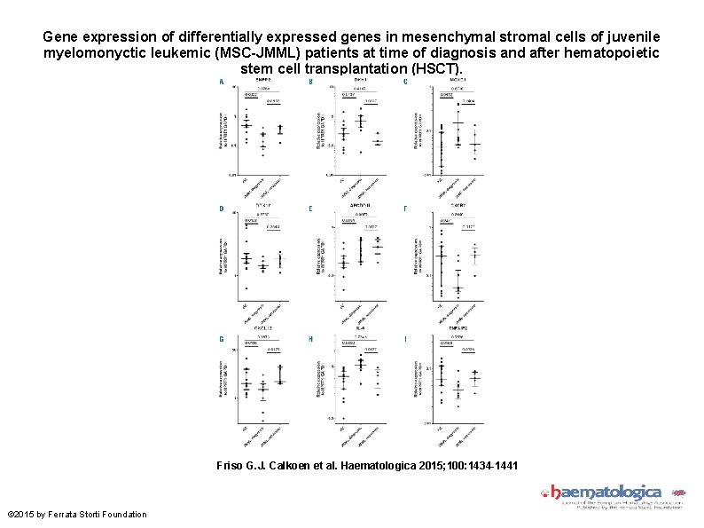 Gene expression of differentially expressed genes in mesenchymal stromal cells of juvenile myelomonyctic leukemic