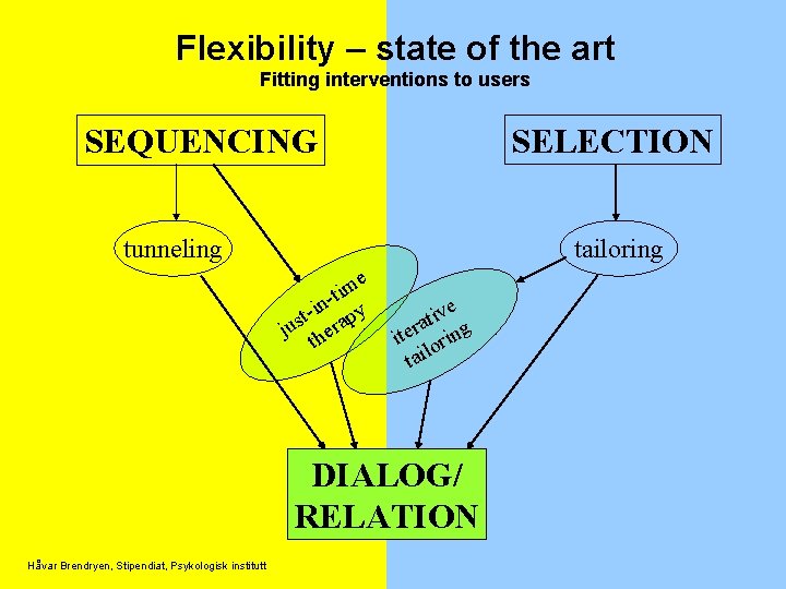 Flexibility – state of the art Fitting interventions to users SELECTION SEQUENCING tunneling tailoring