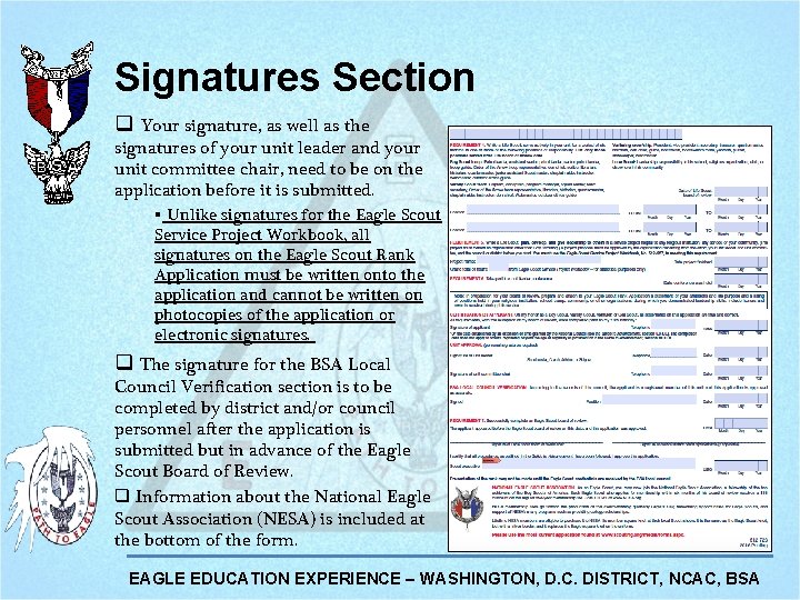 Signatures Section q Your signature, as well as the signatures of your unit leader Signatures Section q Your signature, as well as the signatures of your unit leader