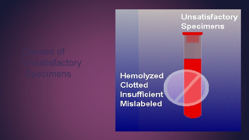 Causes of Unsatisfactory Specimens Causes of Unsatisfactory Specimens