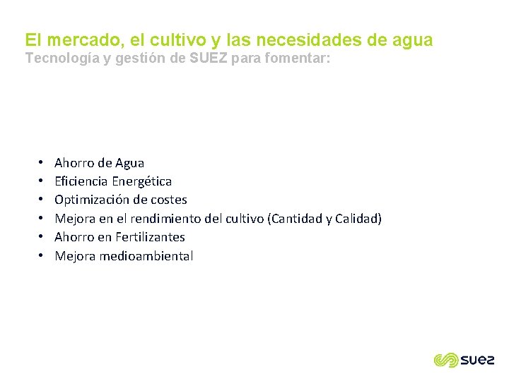 El mercado, el cultivo y las necesidades de agua Tecnología y gestión de SUEZ
