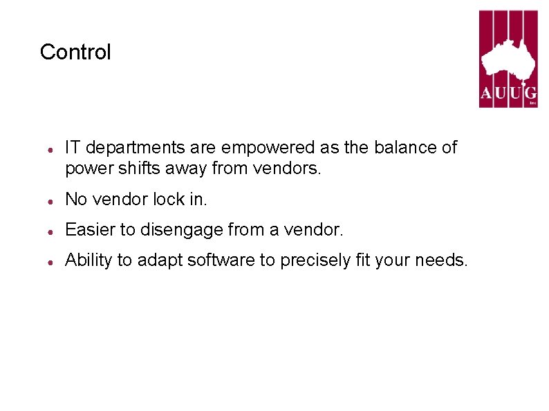 Control ● IT departments are empowered as the balance of power shifts away from Control ● IT departments are empowered as the balance of power shifts away from