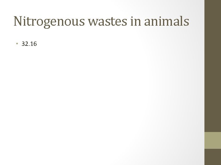 Nitrogenous wastes in animals • 32. 16 