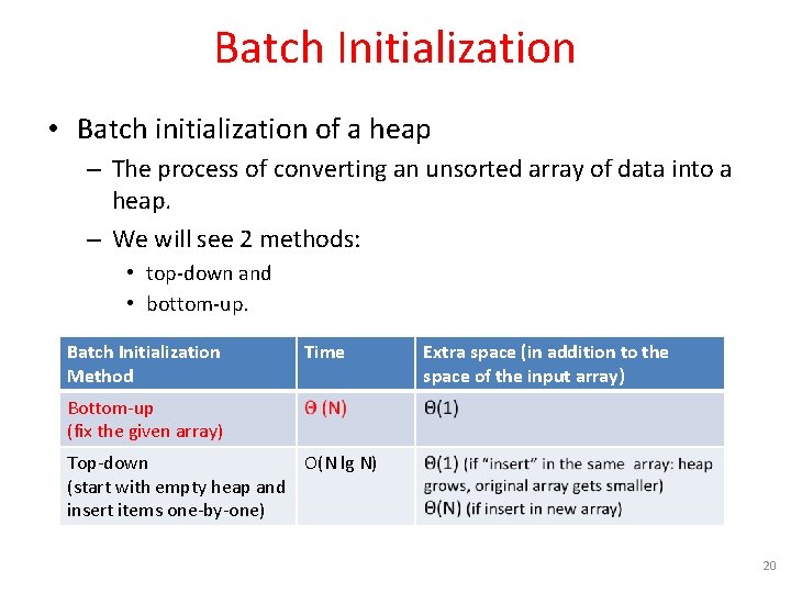 Batch Initialization • Batch initialization of a heap – The process of converting an