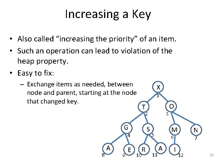 Increasing a Key • Also called “increasing the priority” of an item. • Such