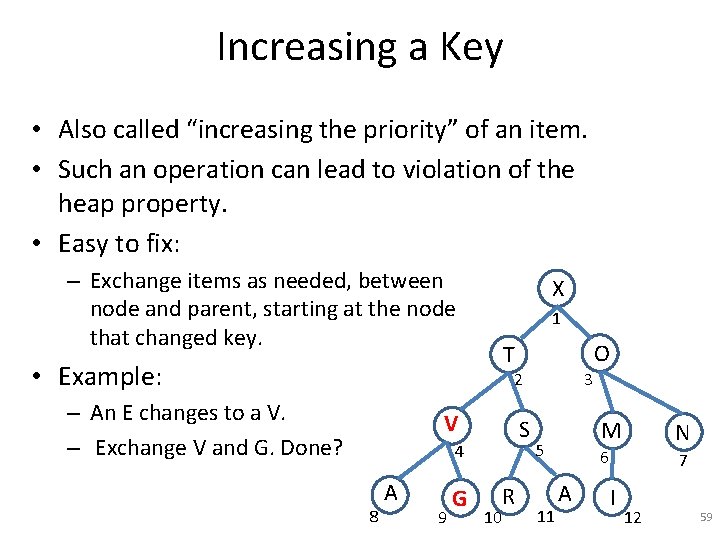 Increasing a Key • Also called “increasing the priority” of an item. • Such