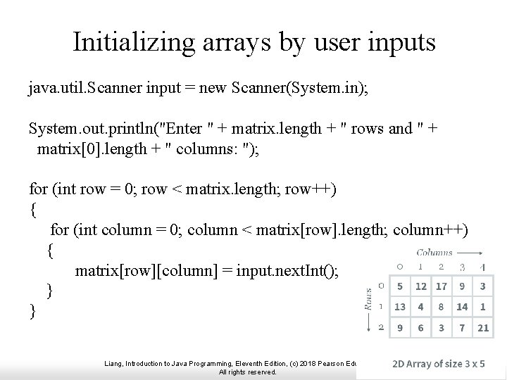 Initializing arrays by user inputs java. util. Scanner input = new Scanner(System. in); System.