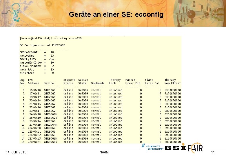 Geräte an einer SE: ecconfig 14. Juli. 2015 Nodal 11 