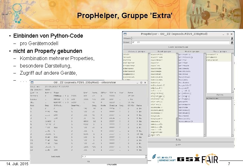 Prop. Helper, Gruppe ’Extra’ • Einbinden von Python-Code - pro Gerätemodell • nicht an