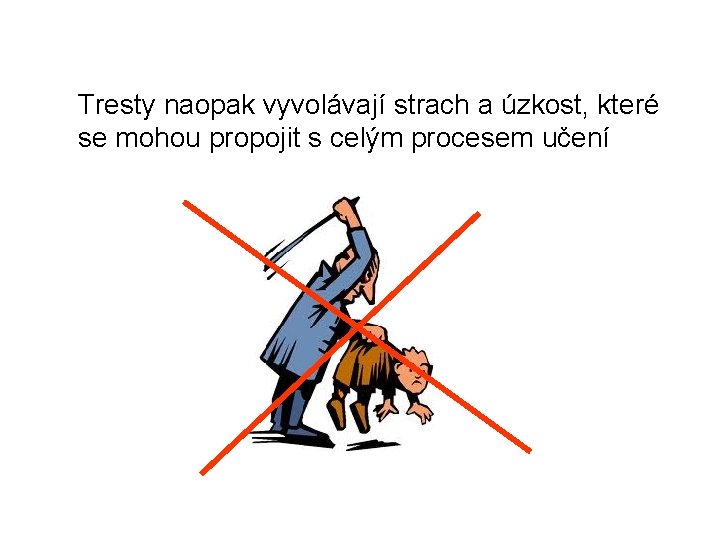 Tresty naopak vyvolávají strach a úzkost, které se mohou propojit s celým procesem učení