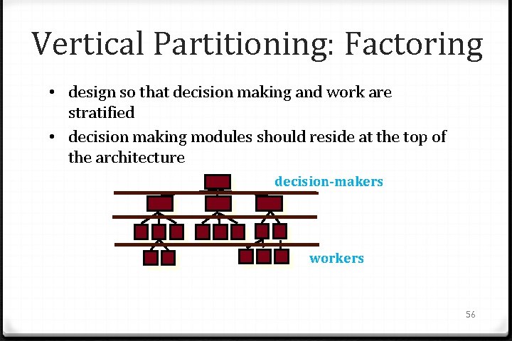 Vertical Partitioning: Factoring • design so that decision making and work are stratified •