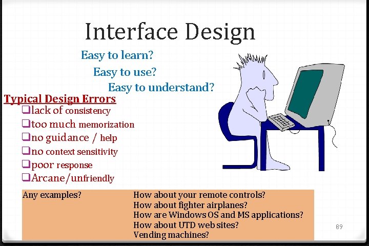 Interface Design Easy to learn? Easy to use? Easy to understand? Typical Design Errors