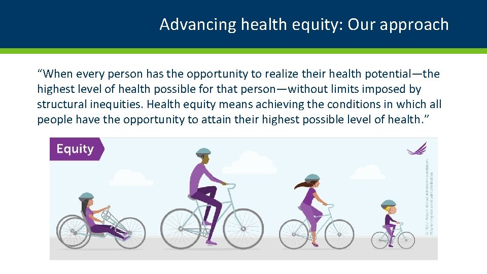 Advancing health equity: Our approach “When every person has the opportunity to realize their