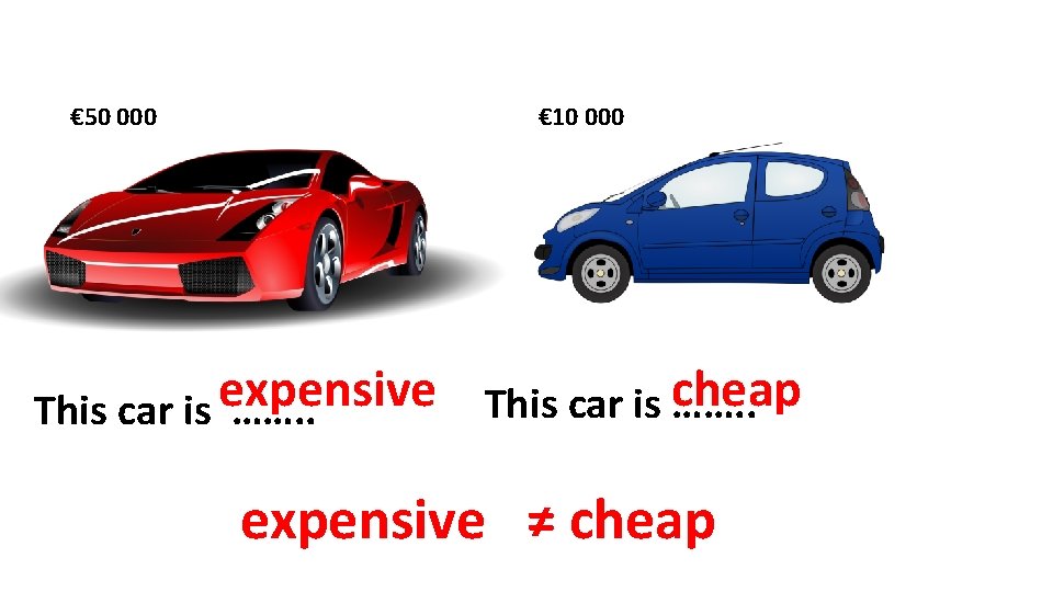 € 50 000 € 10 000 expensive cheap This car is ……. . expensive