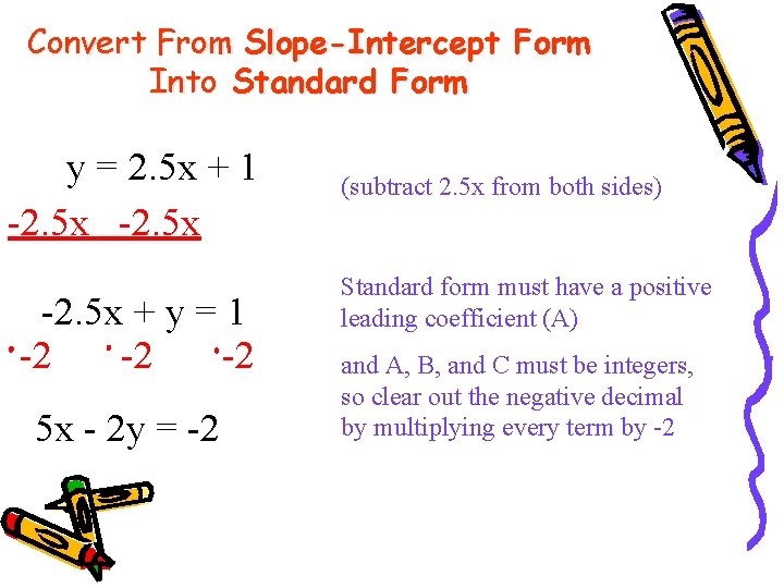 Convert From Slope-Intercept Form Into Standard Form y = 2. 5 x + 1