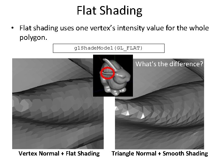 Flat Shading • Flat shading uses one vertex’s intensity value for the whole polygon.