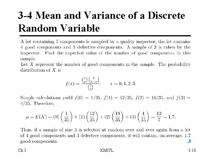 3 -4 Mean and Variance of a Discrete Random Variable Ch. 3 KMITL 3