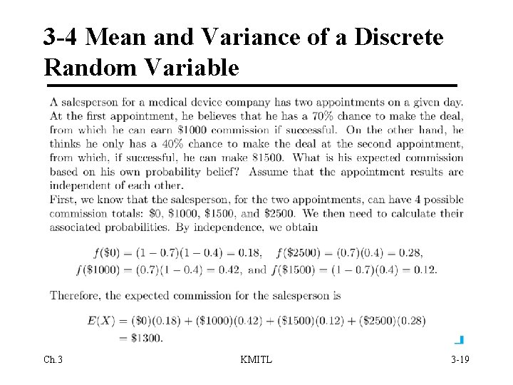 3 -4 Mean and Variance of a Discrete Random Variable Ch. 3 KMITL 3