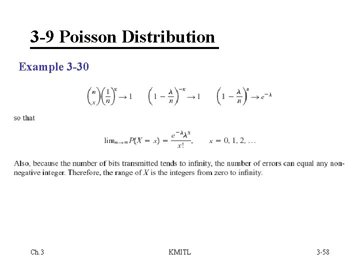 3 -9 Poisson Distribution Example 3 -30 Ch. 3 KMITL 3 -58 