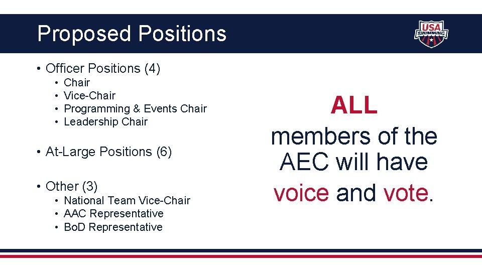 Proposed Positions • Officer Positions (4) • • Chair Vice-Chair Programming & Events Chair