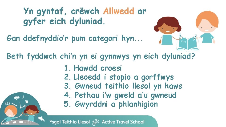 Yn gyntaf, crëwch Allwedd ar gyfer eich dyluniad. Gan ddefnyddio’r pum categori hyn. .