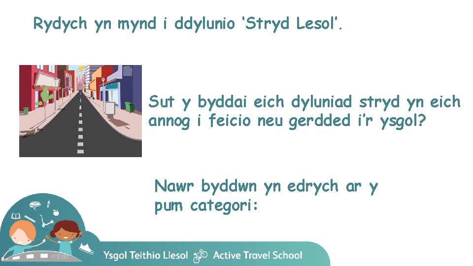 Rydych yn mynd i ddylunio ‘Stryd Lesol’. Sut y byddai eich dyluniad stryd yn