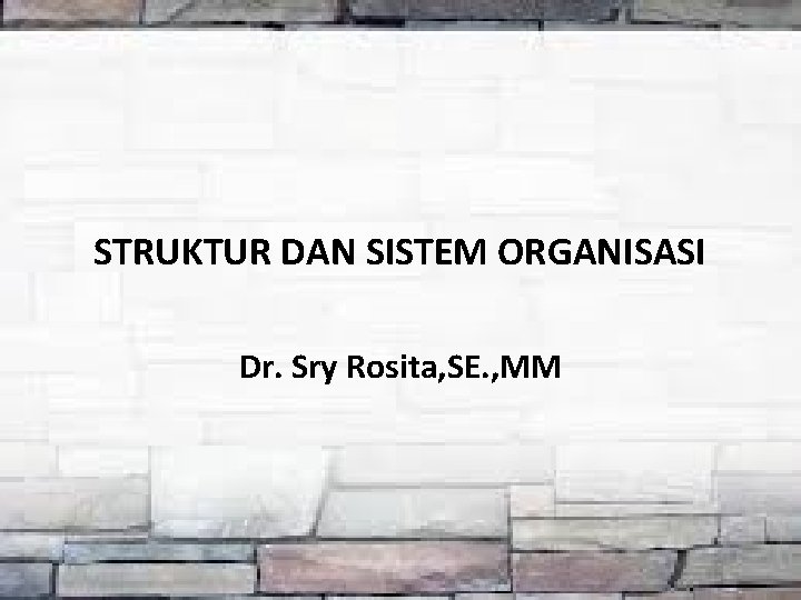 STRUKTUR DAN SISTEM ORGANISASI Dr. Sry Rosita, SE. , MM 