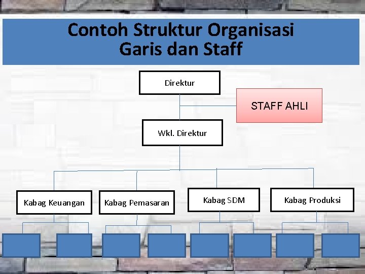 Contoh Struktur Organisasi Garis dan Staff Direktur STAFF AHLI Wkl. Direktur Kabag Keuangan Kabag