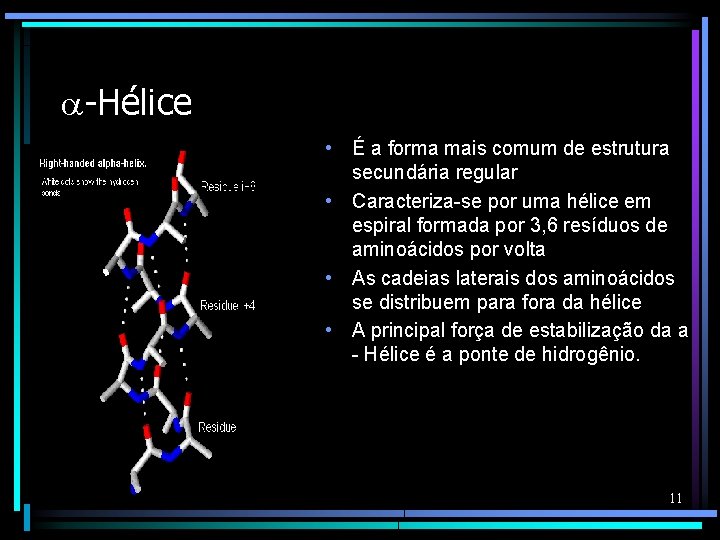  -Hélice • É a forma mais comum de estrutura secundária regular • Caracteriza-se