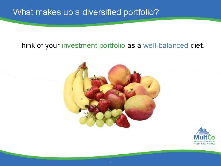 What makes up a diversified portfolio? Think of your investment portfolio as a well-balanced