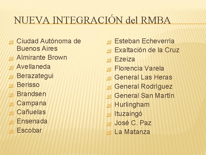 NUEVA INTEGRACIÓN del RMBA Ciudad Autónoma de Buenos Aires Almirante Brown Avellaneda Berazategui Berisso