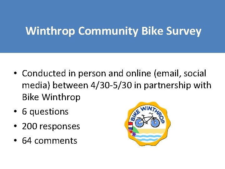 Winthrop Community Bike Survey • Conducted in person and online (email, social media) between