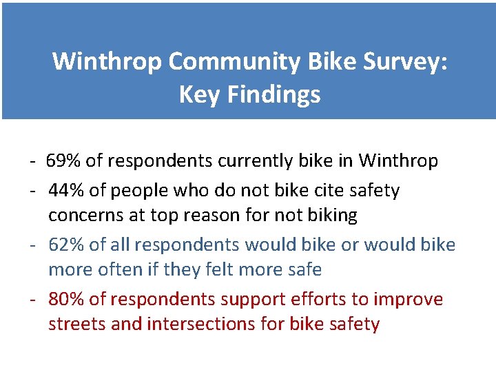 Winthrop Community Bike Survey: Key Findings - 69% of respondents currently bike in Winthrop