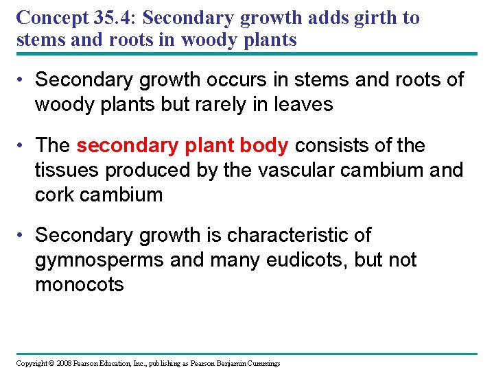 Concept 35. 4: Secondary growth adds girth to stems and roots in woody plants