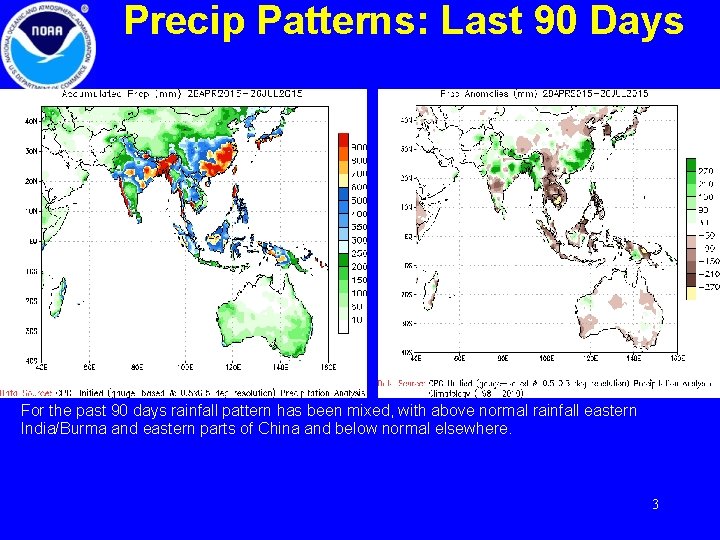 Precip Patterns: Last 90 Days For the past 90 days rainfall pattern has been