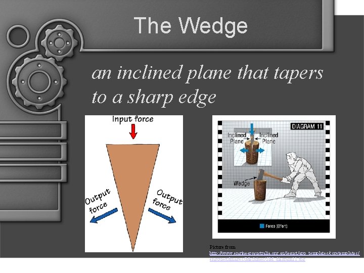 The Wedge an inclined plane that tapers to a sharp edge Picture from http: