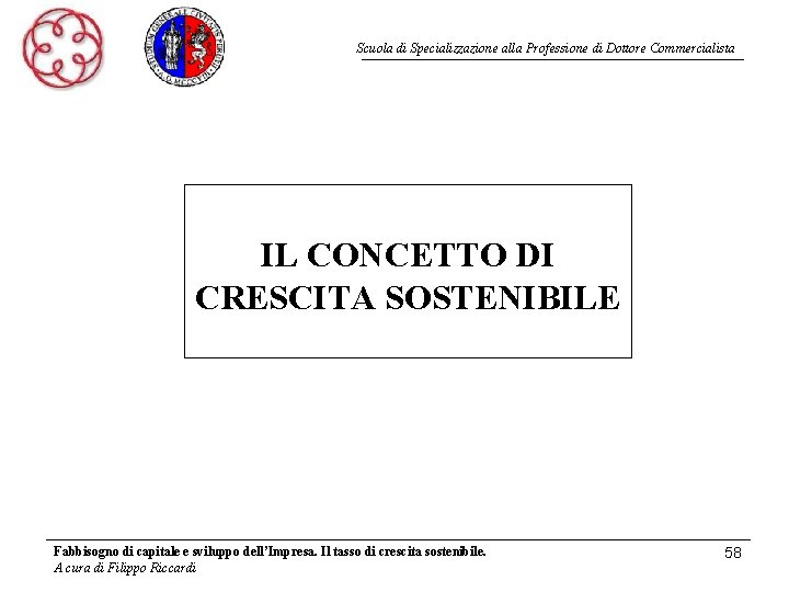 Scuola di Specializzazione alla Professione di Dottore Commercialista IL CONCETTO DI CRESCITA SOSTENIBILE Fabbisogno