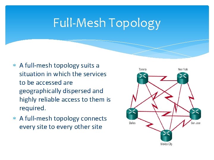 Full-Mesh Topology A full-mesh topology suits a situation in which the services to be