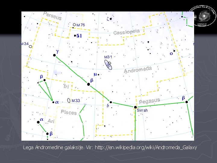 Lega Andromedine galaksije. Vir: http: //en. wikipedia. org/wiki/Andromeda_Galaxy 