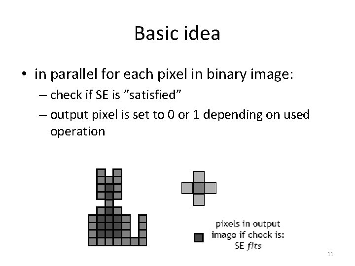 Basic idea • in parallel for each pixel in binary image: – check if